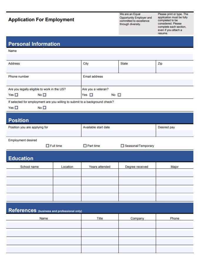 Employment Application Template | Free Word Templates