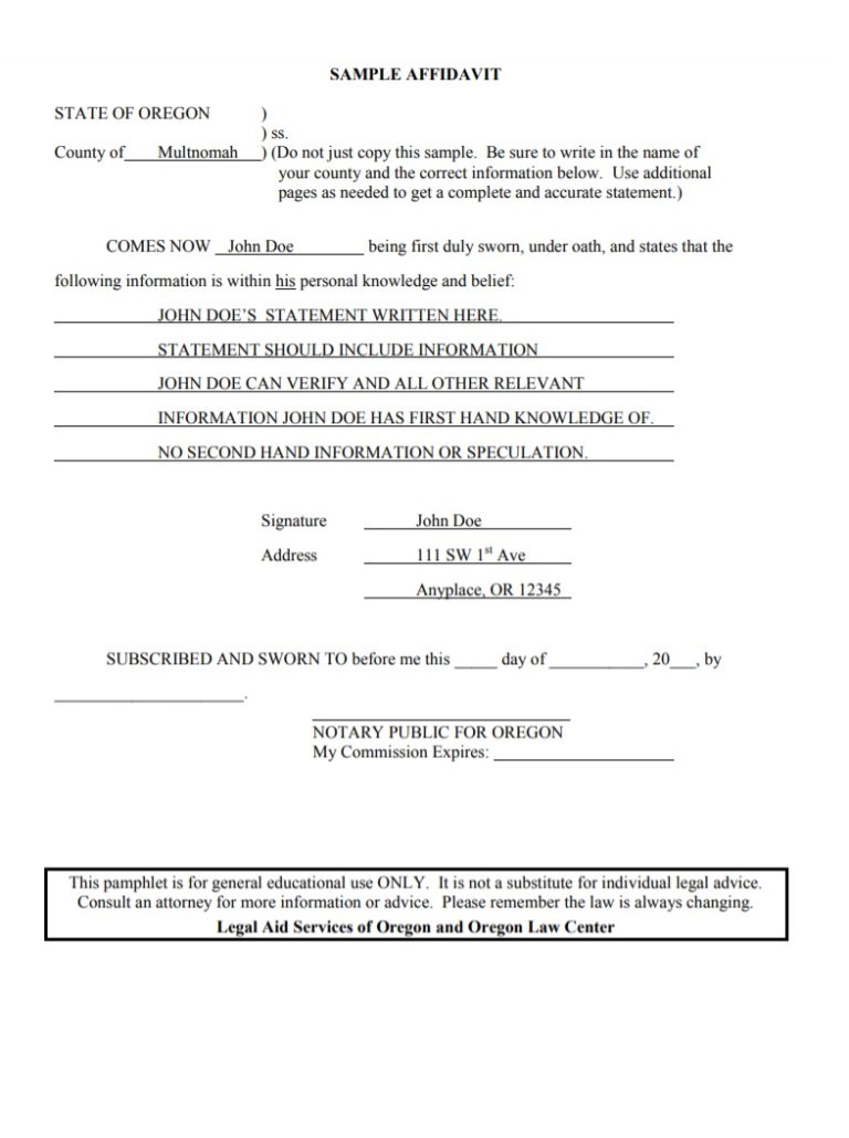 Printable Affidavit Form