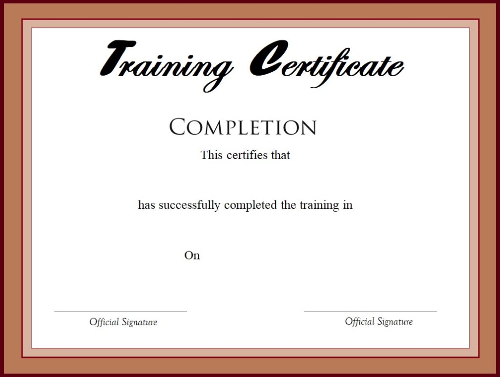Sample Of Certificate Of Training