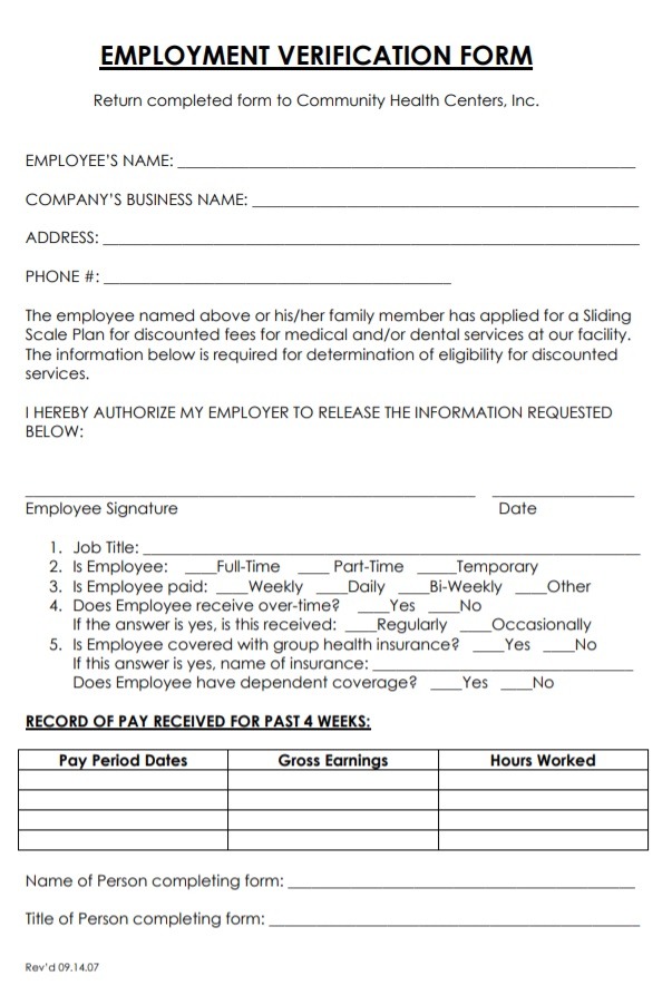 Sample Employment Verification Form | Free Word Templates