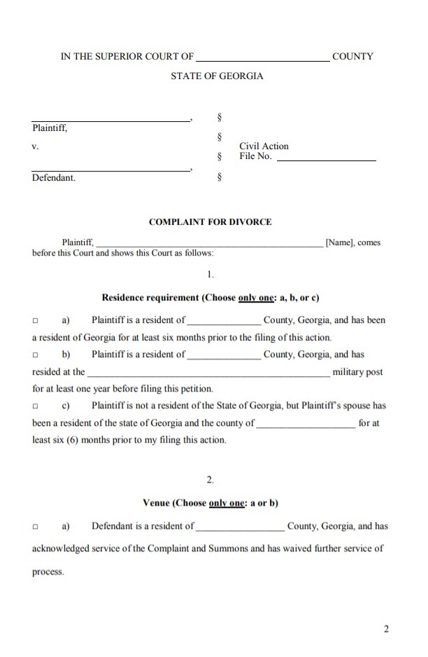 Divorce Form Template Free Word Templates