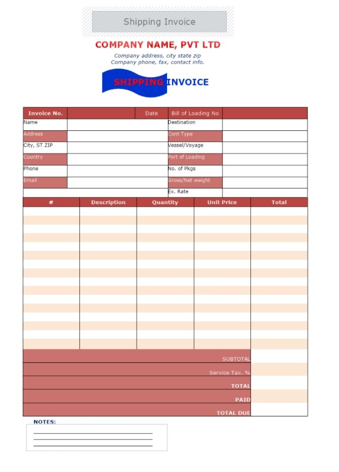 Shipping Invoice Template Free Word Templates