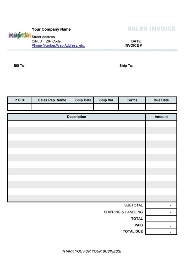 Sales Invoice Template | Free Word Templates