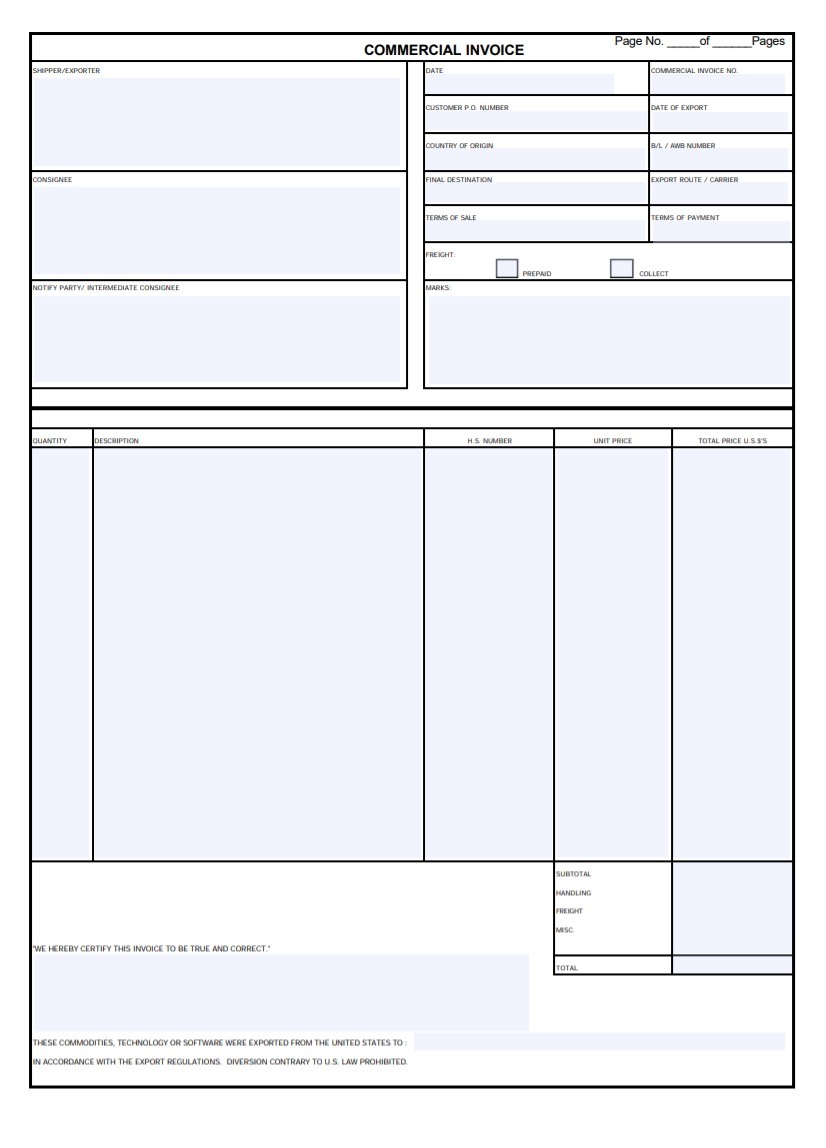 shipping invoice format free word templates