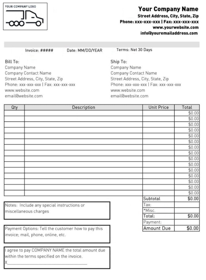 ocean shipment commercial invoice template excel