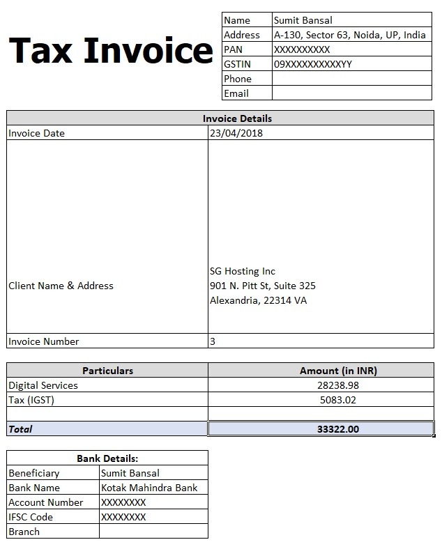 tax invoice sample