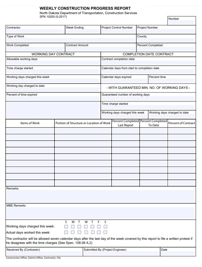 Construction Weekly Report Free Word Templates