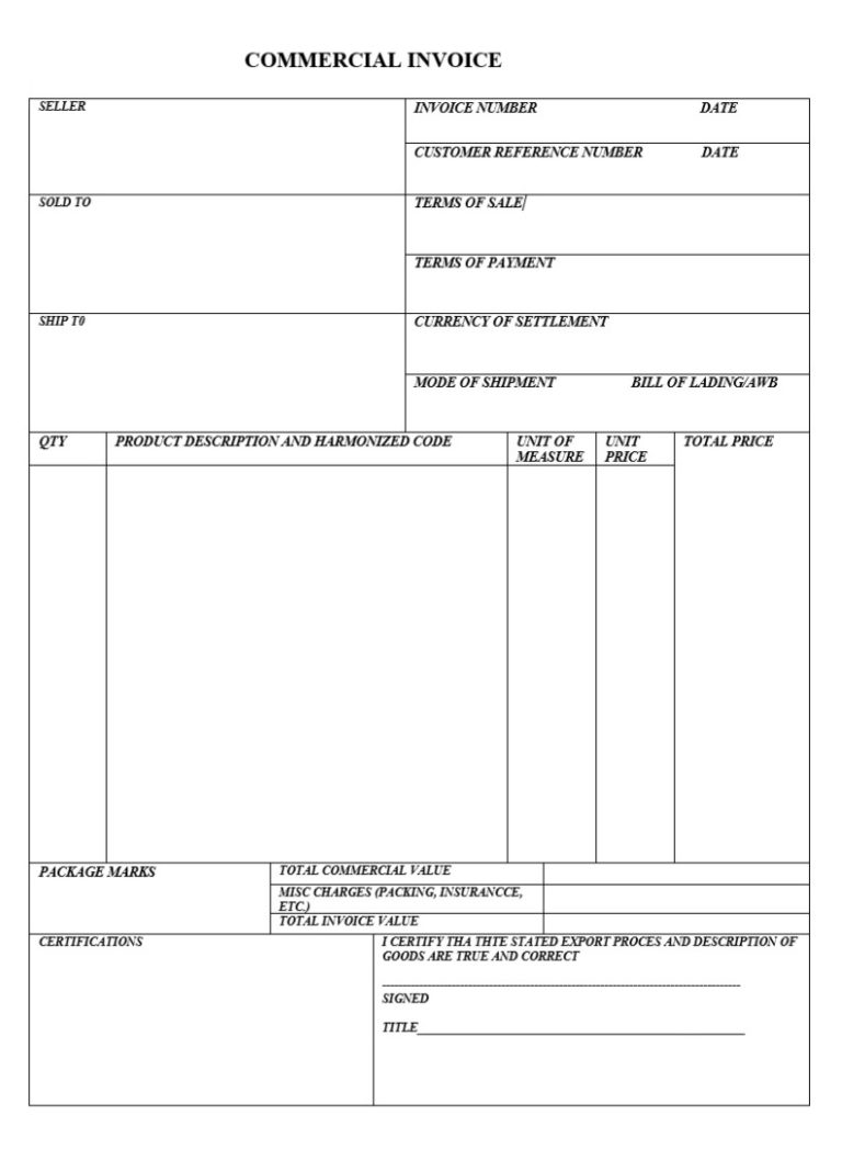 Commercial Invoice Template Free Word Templates