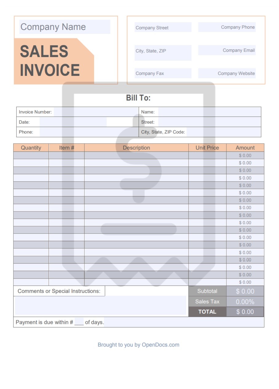 professional sales invoice template corporate
