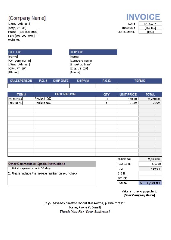 Sales Invoice Template | Free Word Templates