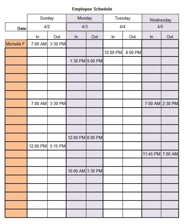 free work schedule templates