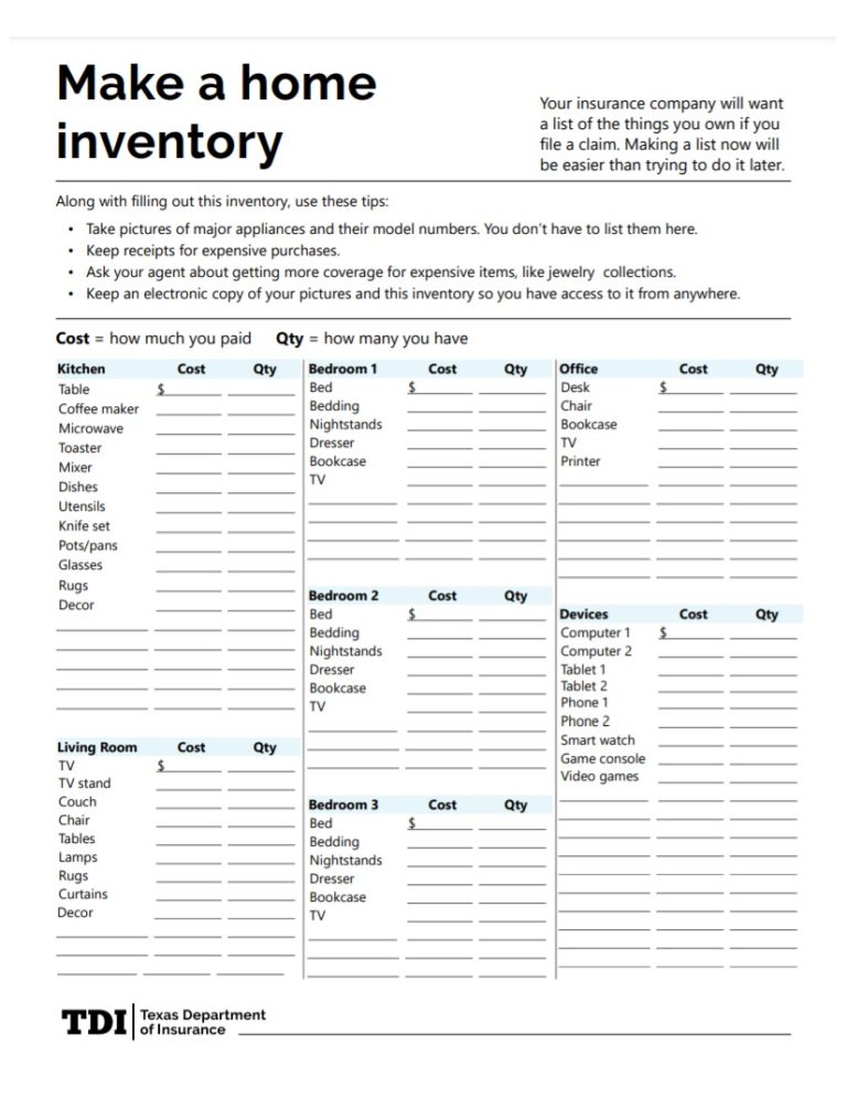 Home Inventory Template | Free Word Templates