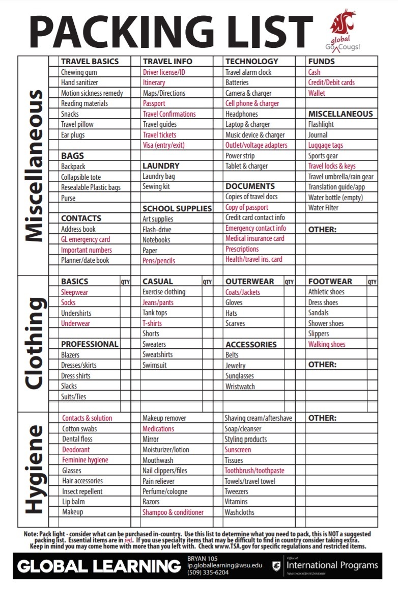 Modern Free Printable Packing List