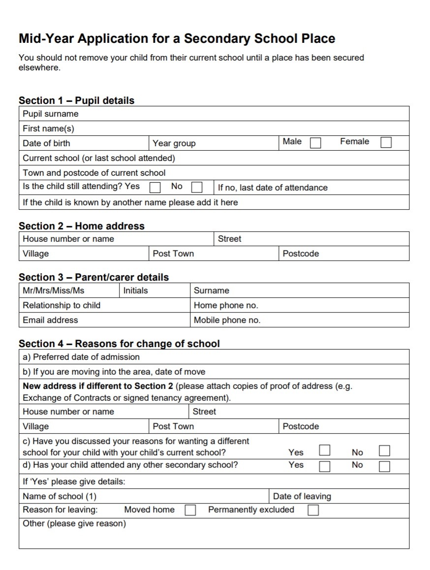 School Admission Form Free Word Templates