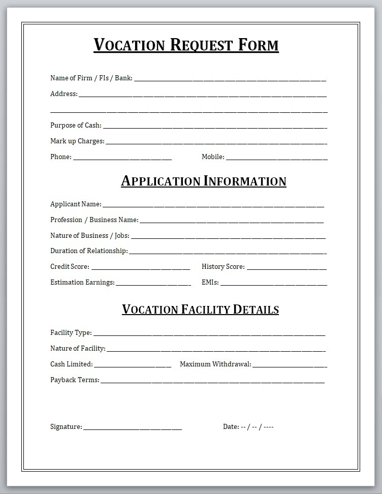 Free Printable Vacation Request Form Printable World Holiday