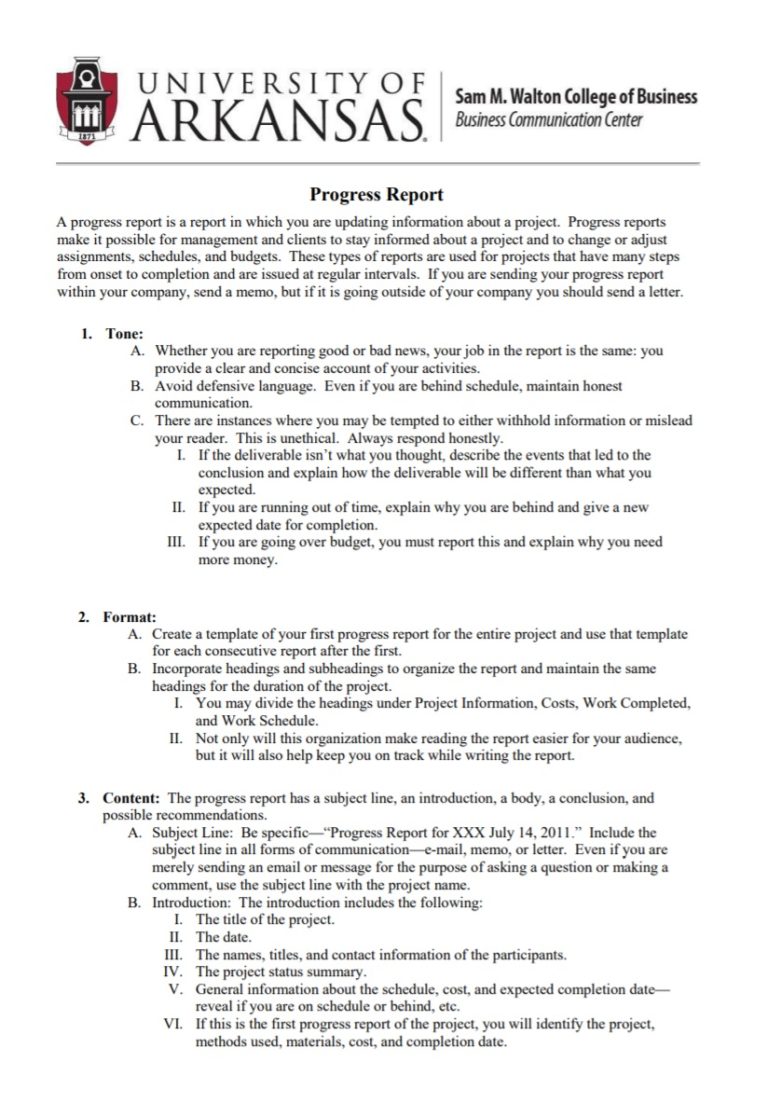 Progress Report Template Free Report Examples