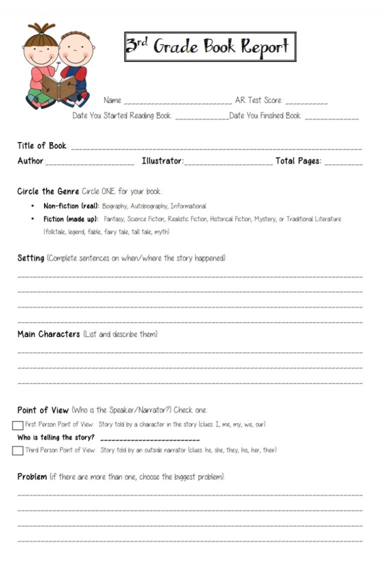 3rd Grade Book Report Template Free Word Templates