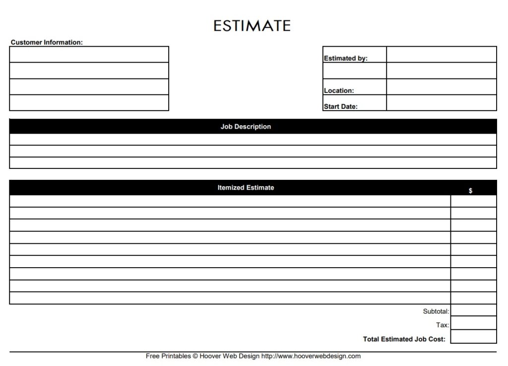 Job Estimate Template 