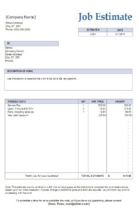 Job Estimate Template | Free Word Templates