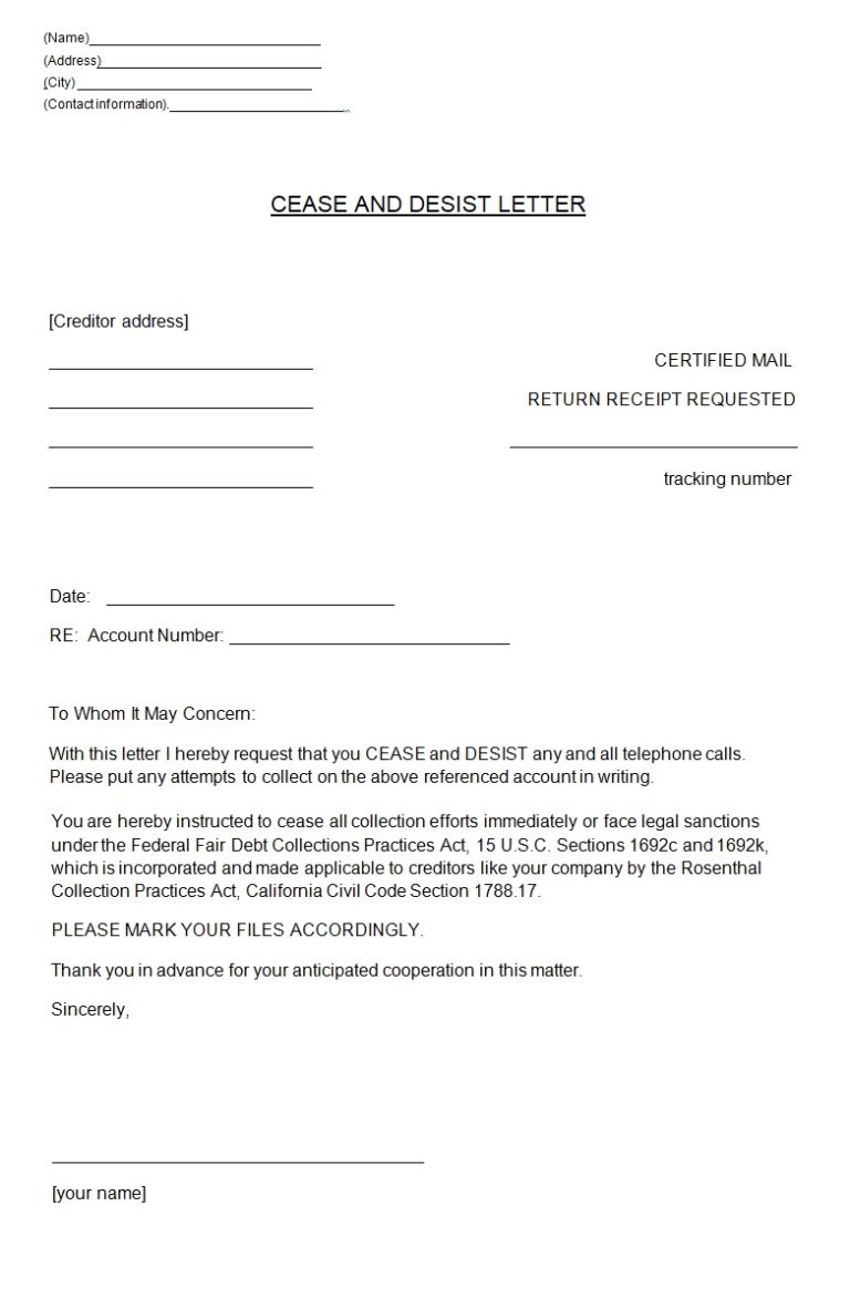 Cease and Desist Letter Template | Free Word Templates