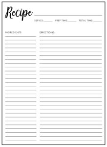 Printable recipe card template for word