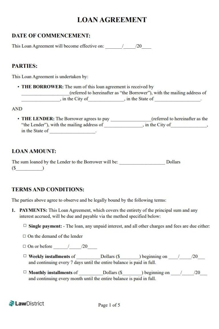 Loan Agreement Template | Free Word Templates