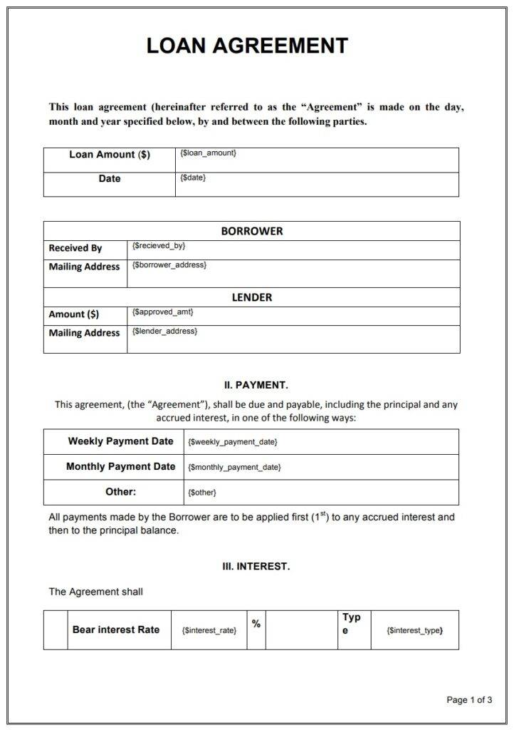 Loan Agreement Template | Free Word Templates