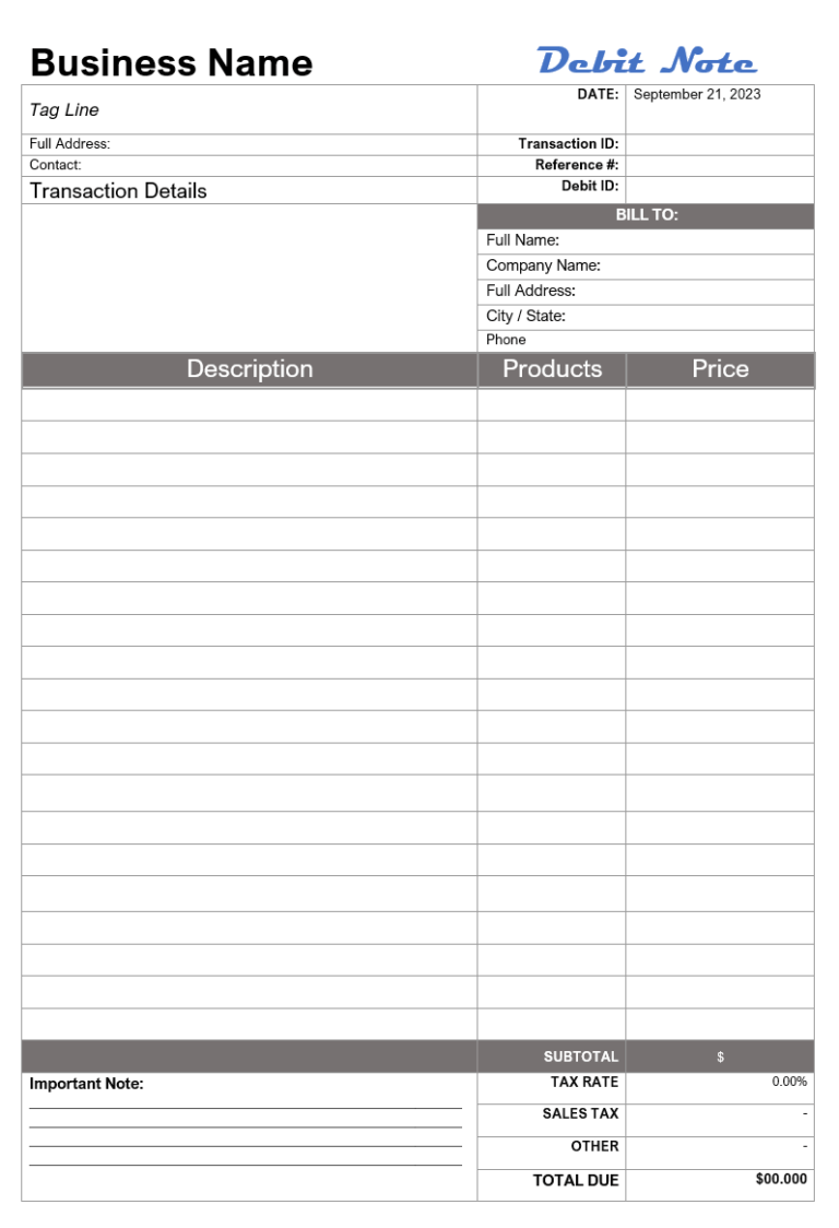 Simple Debit Note Template | Free Word Templates