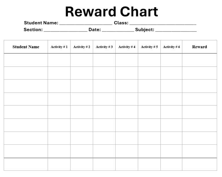 Reward Chart Template | Free Word Templates