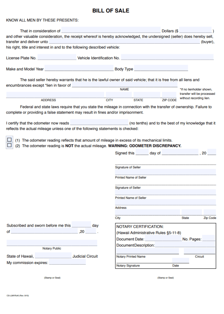 Bill of Sale Form | Free Word Templates