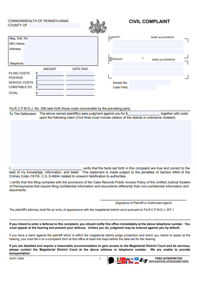 Civil Complaint Form | Free Word Templates