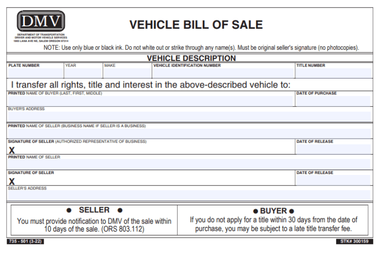 Bill of Sale Form | Free Word Templates