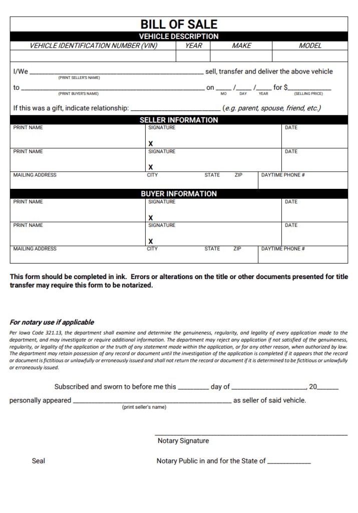 Bill of Sale Form | Free Word Templates