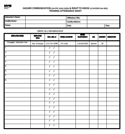 Attendance Sheet Template PDF