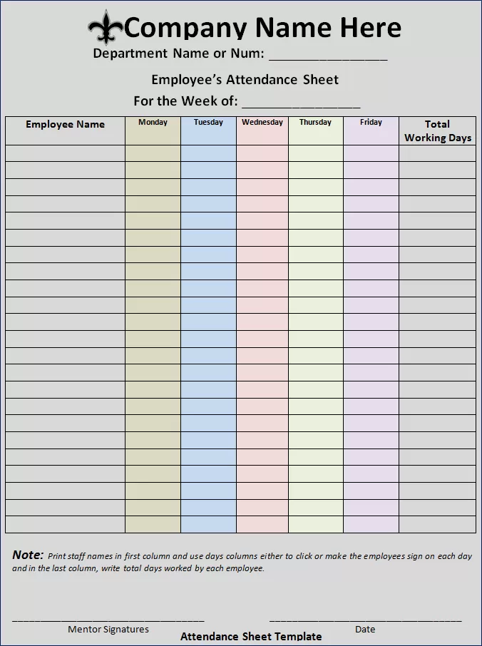 Attendance Sheet Template