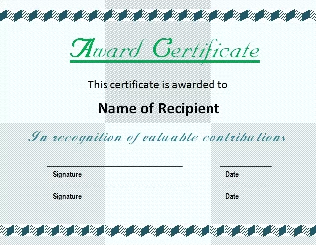 Award Certificate Sample