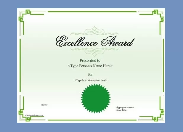 Award Certificate Example