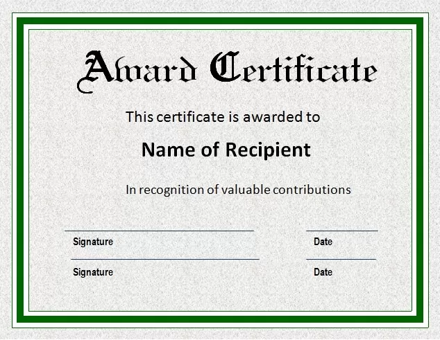 Award Certificate Format