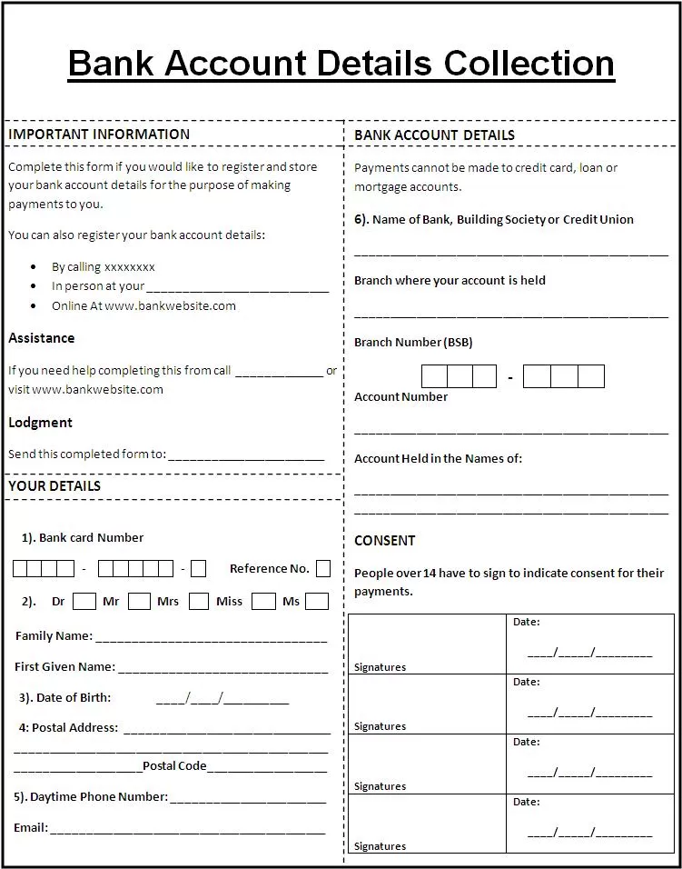 Bank Account Form