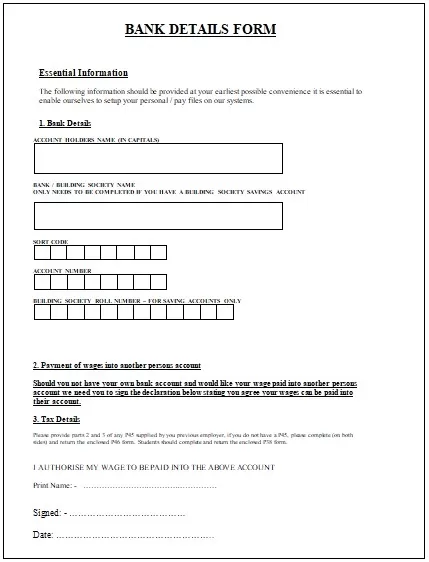 Bank Detail Request Form