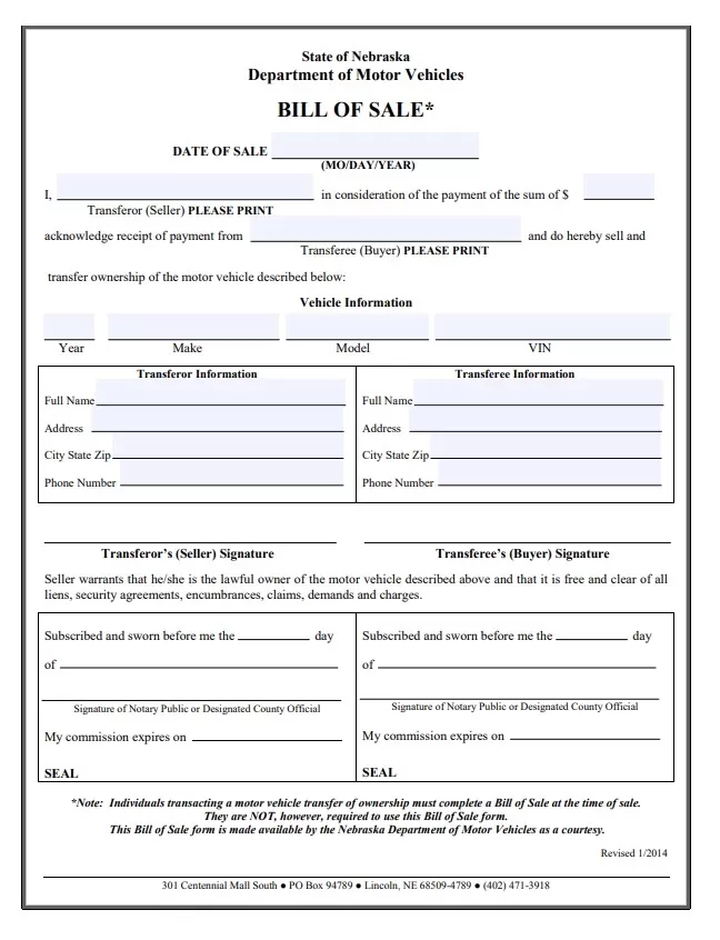 Bill of Sale Format