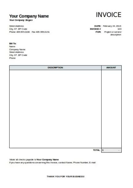 Blank Cash Invoice Template