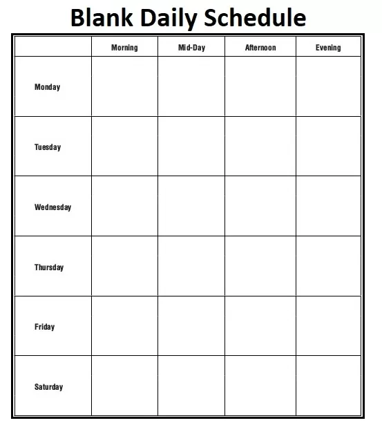 Blank Daily Schedule Template