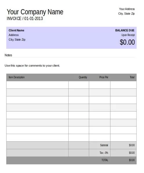 Blank Invoice Format