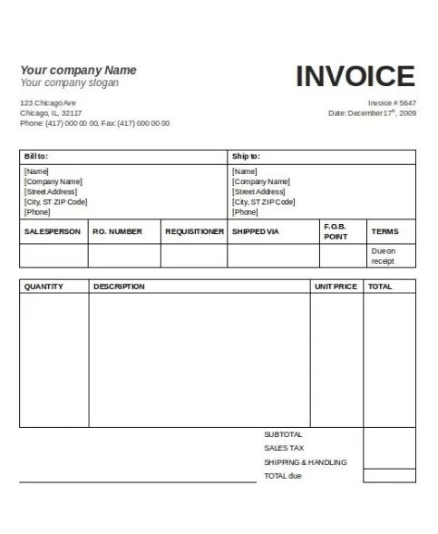 Blank Invoice Sample