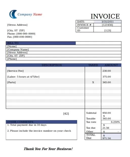 Blank Invoice Template Word