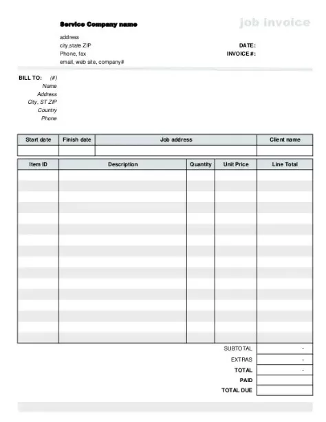 Blank Paid Job Invoice Template