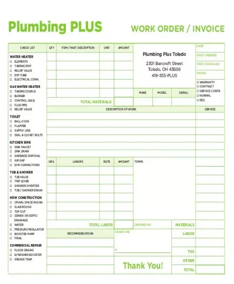 Blank Plumbing Invoice Template