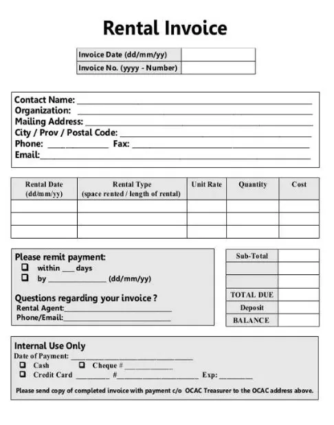 Blank Rental Invoice Template