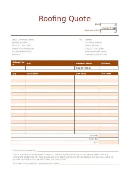 Blank Roofing Invoice Template